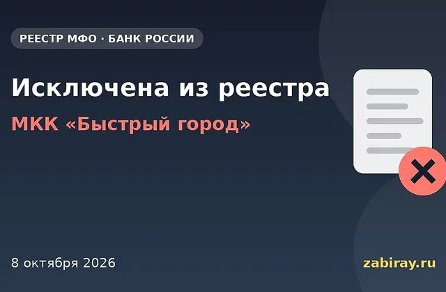 Обложка: микрофинансовая организация МКК «Быстрый город» исключена из реестра Банка России