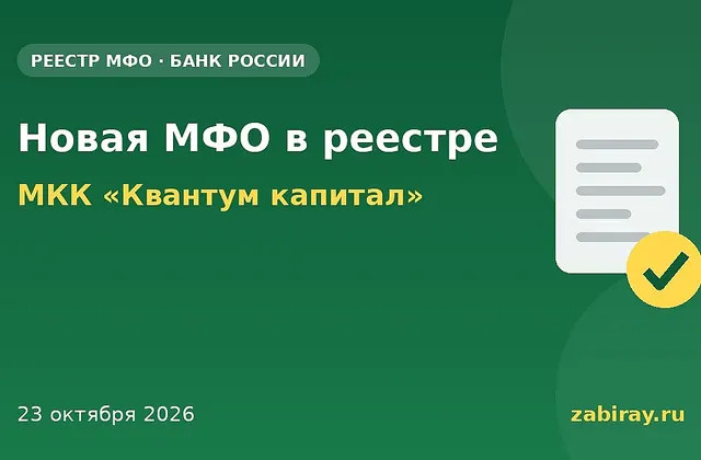Обложка: новая микрофинансовая организация в реестре Банка России — МКК «Квантум капитал»