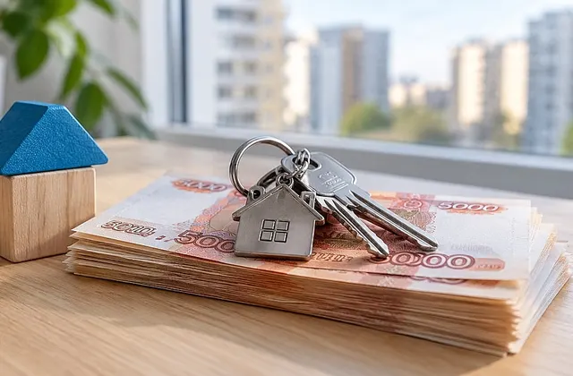 Ключи от квартиры с брелоком-домиком на купюрах по 5000 рублей