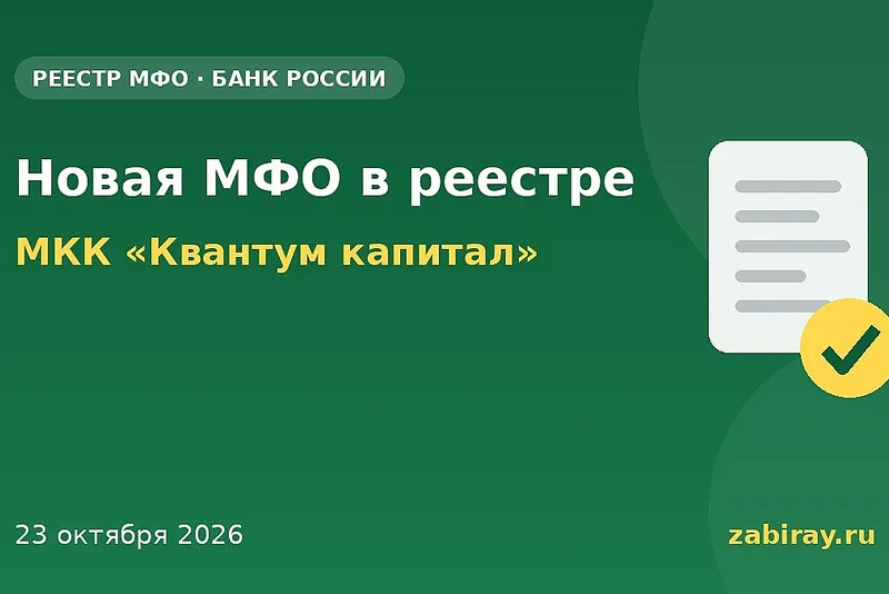 В реестр Банка России внесена новая МФО — МКК «Квантум капитал»
