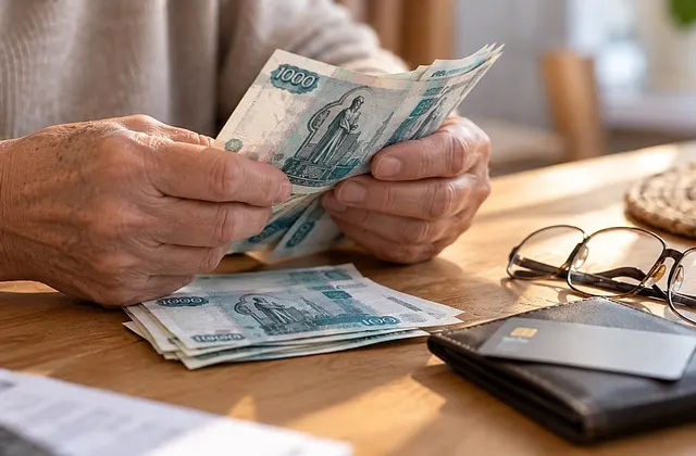 Пожилые руки пересчитывают купюры по 1000 рублей